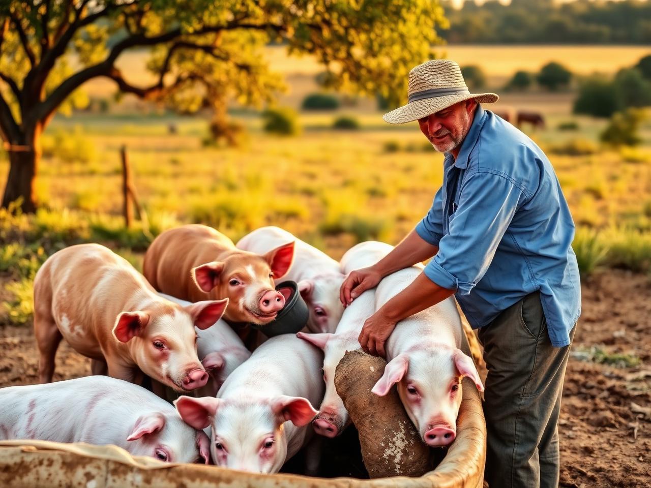 Farmer feeding livestock